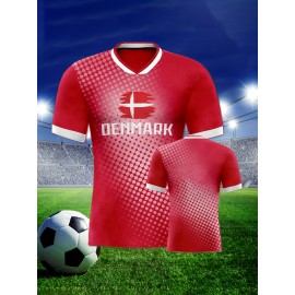 Denmark Country Home Soccer Jersey T-shirt, Professional Sports Fabric Women's Creative Pattern Print, As Gifts For Sports Fans