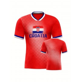 Women's Plus Size Croatia Soccer Jersey - Patriotic Red & Blue V-Neck, Breathable & Lightweight Polyester Sports Tee with Croatian Flag & 