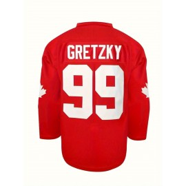 Men'S #99 Embroidery Red ice hockey Sport Jersey : V-neck short sleeves Breathable Sports Uniform For Training Competition