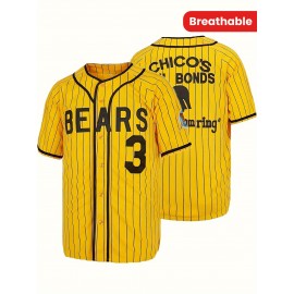Men's #3 Yellow Stripes Baseball Jersey, Classic Retro Letter Embroidery Design Breathable Short Sleeve T-Shirt