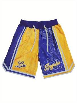 1pc Men'S Retro Embroidered Alphabet Polyester Sports Shorts, Loose Fit, Slight Stretch, Quick-Dry Mesh Breathable for Basketball, Running, Beach, Casual & Outdoor Activities - All Seasons