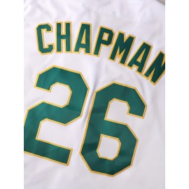 Men's Vintage Baseball Jersey with Letter O & Number 26 Design - Moisture-Wicking Breathable Polyester, Loose Fit V-Neck Button-Up for Sports, Casual & Parties (Green/Yellow/White), Party Wear, Detailing