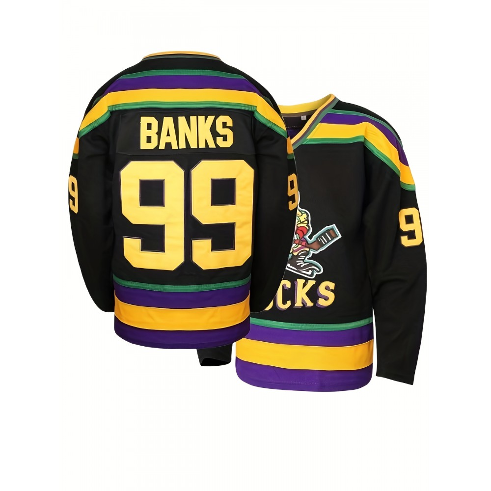 Men'S Ice Hockey Jersey #99 Adam Banks Mighty Ducks 90s Movie Retro Vintage Black