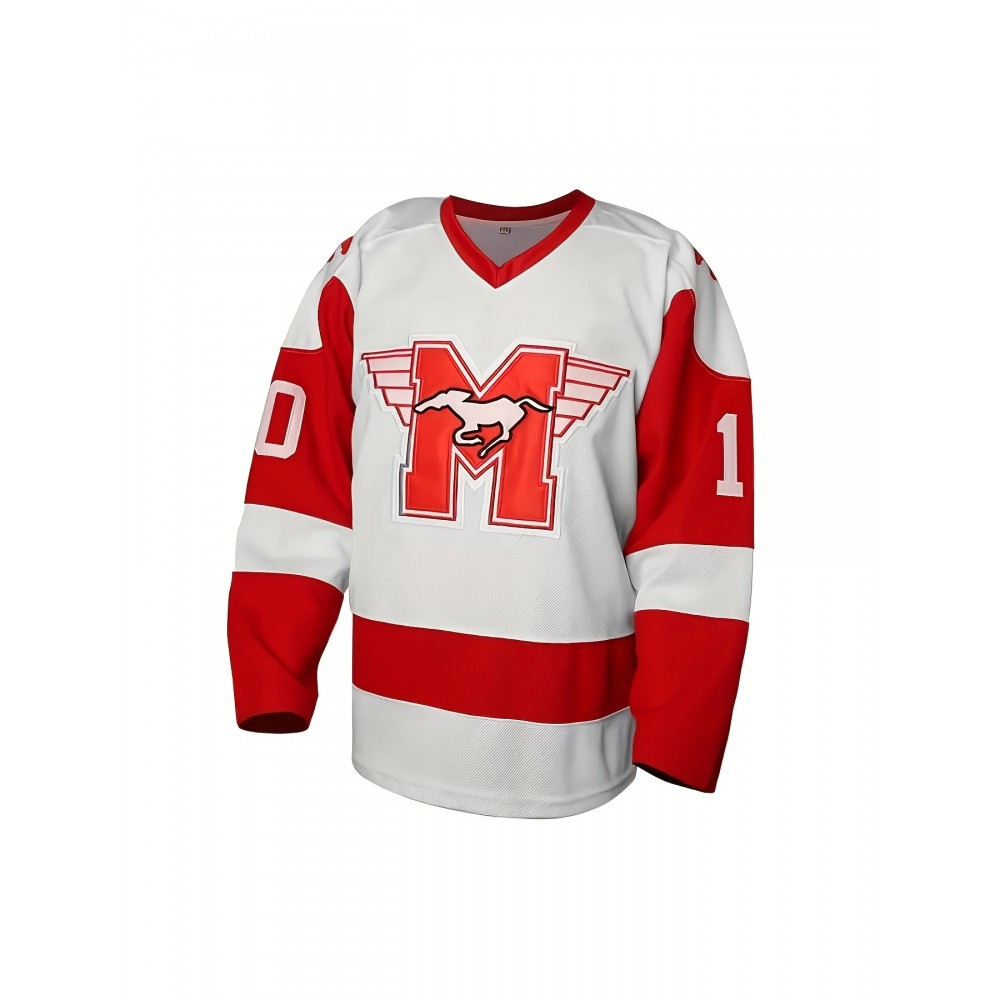 Mustangs 10 Youngblood Hamilton Jersey - Vintage #10 Men's Sports Uniform, Red & White with Horse Logo, Moisture-Wicking Polyester, V-Neck Captain's Sweatshirt for Team Sports & Casual Wear, Streetwear Fashion|Casual Design|Polyester Fabric