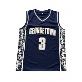 Men's #3 Dark Blue Basketball Jersey - Breathable Polyester, V-Neck, Lettering & Numbers, Perfect for Sports & Casual Wear