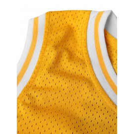 Men's Yellow Basketball Jersey #14 - Breathable Polyester Loose Fit Round Neck Embroidered Design for Sports & Casual Wear - Machine Washable - Ideal for Team Games, Outdoor Activities, and Parties