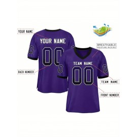 Customizable Plus Size Football Jersey - Personalized Name & Number, Vibrant Orange & White Striped Design, V-Neck Short Sleeve for Women'S Outdoor Sports, Team Uniforms, Summer Athletic Wear, Sporty Clothing, Durable Sportswear