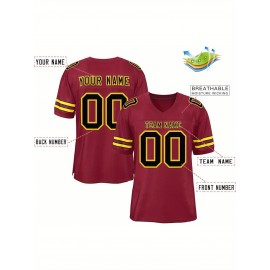 Customizable Football Jersey - Personalized Name & Number, V-Neck, Short Sleeve, Breathable Mesh Fabric, Team Colors with Bold 