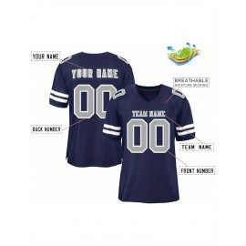 Customizable Football Jersey - Personalized Name & Number, V-Neck, Short Sleeve, Breathable Mesh Fabric, Team Colors with Bold 