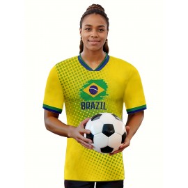 Professional Sports Fabric Women's Creative Graphic Print South American National Team Football Jersey T-Shirt, As Gifts For Sports Fans