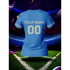 Customizable Women'S V-Neck Football Jersey, Polyester 100%, Quick-Dry Knit Fabric, Regular Length, All Over Print, Slight Stretch, Breathable for Training & Fitness, Spring/Summer/Fall Sports Top