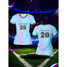 [Customized Football Shirt] Customized Breathable V-Neck Football Shirt Tops | Women's Team Personal Training Sports Fitness Comfortable Quick Drying Daily Leisure