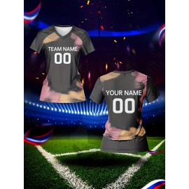 Customized Women'S V-Neck Football Jersey with Name and Number - Personalized Team Training Sports Shirt, Comfortable, Breathable, Quick-Dry Polyester for Fitness & Casual Wear, Gym Shirts