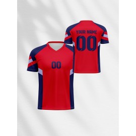 1pc Customizable Kids Football Jersey - V-Neck Polyester Soccer Top with Personalized Name & Number, Medium Stretch, All-Season Sports Knit Fabric for Boys & Girls, Ideal for Training, Beach, Weekend Casual & Birthday Events