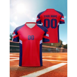 1pc Customizable Kids Football Jersey - V-Neck Polyester Soccer Top with Personalized Name & Number, Medium Stretch, All-Season Sports Knit Fabric for Boys & Girls, Ideal for Training, Beach, Weekend Casual & Birthday Events