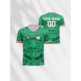 1pc Customizable V-Neck Football Jersey for Kids - Polyester 100% Knit Fabric, Medium Stretch, All Over Print, Preppy Casual Street Style, Sports & Leisure Top for Children, Teens - Ideal for Parties, Beach, Weekend, Festive Occasions