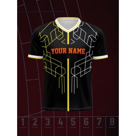 1pc Customizable V-Neck Soccer Jersey for Kids - 100% Polyester Knit Fabric, All-Over Print, Personalized Name & Number, Regular Fit for Boys & Girls - Ideal for Sports, Casual Wear, Training, Beach, Birthday & Outdoors