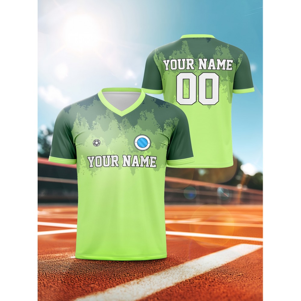 Customizable Youngsters' Soccer Jersey - V-Neck, Personalized Name & Number, Bright Green with Blue Accents, Comfortable for Sports, Outdoor Play & Training, Youth Sports Apparel | Vibrant Youth Top | Comfortable Polyester