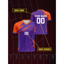 1pc Customizable V-Neck Soccer Jersey for Kids - 100% Polyester Knit Fabric, All-Over Print, Personalized Name & Number, Regular Fit for Boys & Girls, Ideal for Sports, Casual Wear & Outdoor Activities - Spring/Summer/Fall