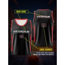 Customizable Kids' Basketball Jersey - Black with Red & White Accents, Breathable & Comfort Fit for Sports, Training, and Parties, Outdoor Basketball Gear | Customizable Jersey | Comfortable Fit, Basketball Jersey