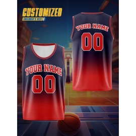 Youngsters' Customizable Basketball Vest - Your Name & Number | Navy Blue with Red Accents, Breathable & Comfortable Polyester, Ideal for Sports Training & Outdoor Fun, Machine Washable, Perfect for Outdoor