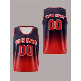 Youngsters' Customizable Basketball Vest - Your Name & Number | Navy Blue with Red Accents, Breathable & Comfortable Polyester, Ideal for Sports Training & Outdoor Fun, Machine Washable, Perfect for Outdoor