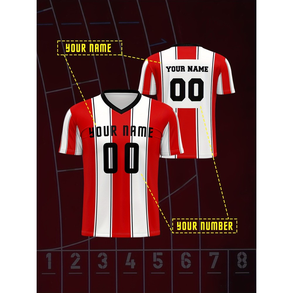 Custom Youngsters' Soccer Jersey - Quick-Dry, Breathable Polyester V-Neck T-Shirt with Personalized Name & Number Design for Boys & Girls - Perfect for Sports & Outdoor Activities, Running, Training, Beach Outings - Spring/Summer/Fall, Perfect for Outdoor