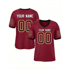 Customizable Plus Size Football Jersey - Personalized Name & Number, Vibrant Orange & White Striped Design, V-Neck Short Sleeve for Women'S Outdoor Sports, Team Uniforms, Summer Athletic Wear, Sporty Clothing, Durable Sportswear