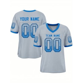 Customizable Plus Size Football Jersey - Personalized Name & Number, Vibrant Orange & White Striped Design, V-Neck Short Sleeve for Women'S Outdoor Sports, Team Uniforms, Summer Athletic Wear, Sporty Clothing, Durable Sportswear