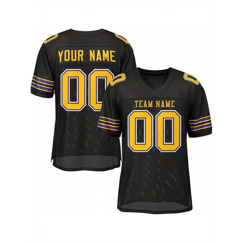 Customizable Football Jersey - Personalized Team Name & Number, Breathable Mesh Back, V-Neck Design, Unisex for Men & Women, Outdoor Sports, Summer Activewear, Custom Football Jersey
