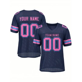 Customizable Football Jersey - Personalized Team Name & Number, Breathable Mesh Back, V-Neck Design, Unisex for Men & Women, Outdoor Sports, Summer Activewear, Custom Football Jersey