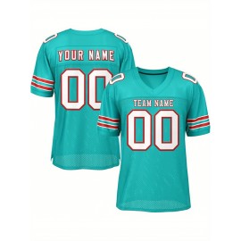 Customizable Football Jersey - Personalized Team Name & Number, Breathable Mesh Back, V-Neck Design, Unisex for Men & Women, Outdoor Sports, Summer Activewear, Custom Football Jersey