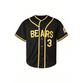 Bad News Bears 3 Varsity Jersey - Classic 1976 Movie Style, Black & Yellow with Orange Accents, Button-Up Front, Moisture-Wicking Polyester, Sizes S-XL for Boys & Girls, Youth Sports Apparel | Sporty Youth Outfit | Polyester Fabric