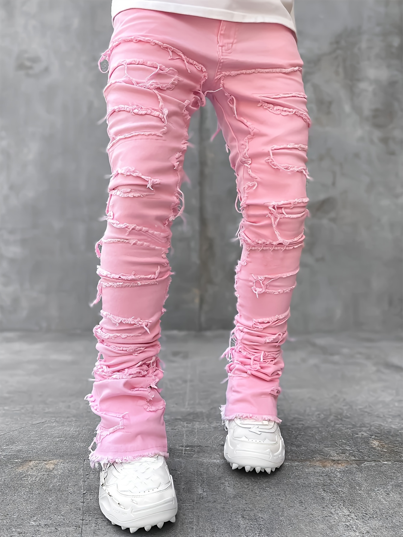 mens creative tassel straight leg jeans mens casual medium stretch   hip hop barrel jeans for   details 5