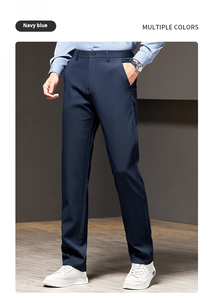 1pc   Men S Casual Straight-Leg Pants, Polyester Stretch, Solid Color, Zippered Waist, No Belt, Pocket Detail, Regular Fit, for   -   details 11