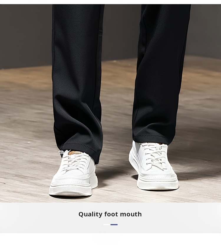 1pc   Men S Casual Straight-Leg Pants, Polyester Stretch, Solid Color, Zippered Waist, No Belt, Pocket Detail, Regular Fit, for   -   details 18