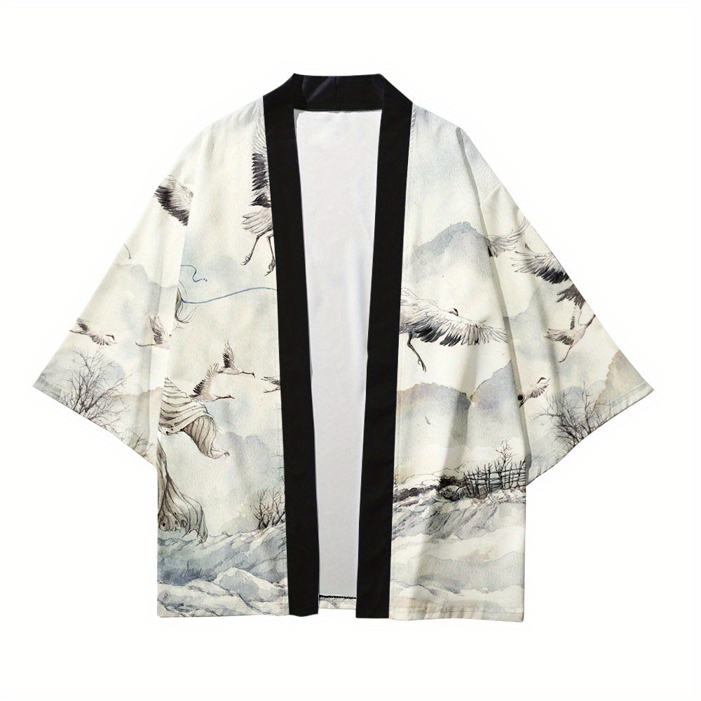 plus size mens   flowers print cardigan kimono oversized loose fit thobe traditional costume mens clothing details 0