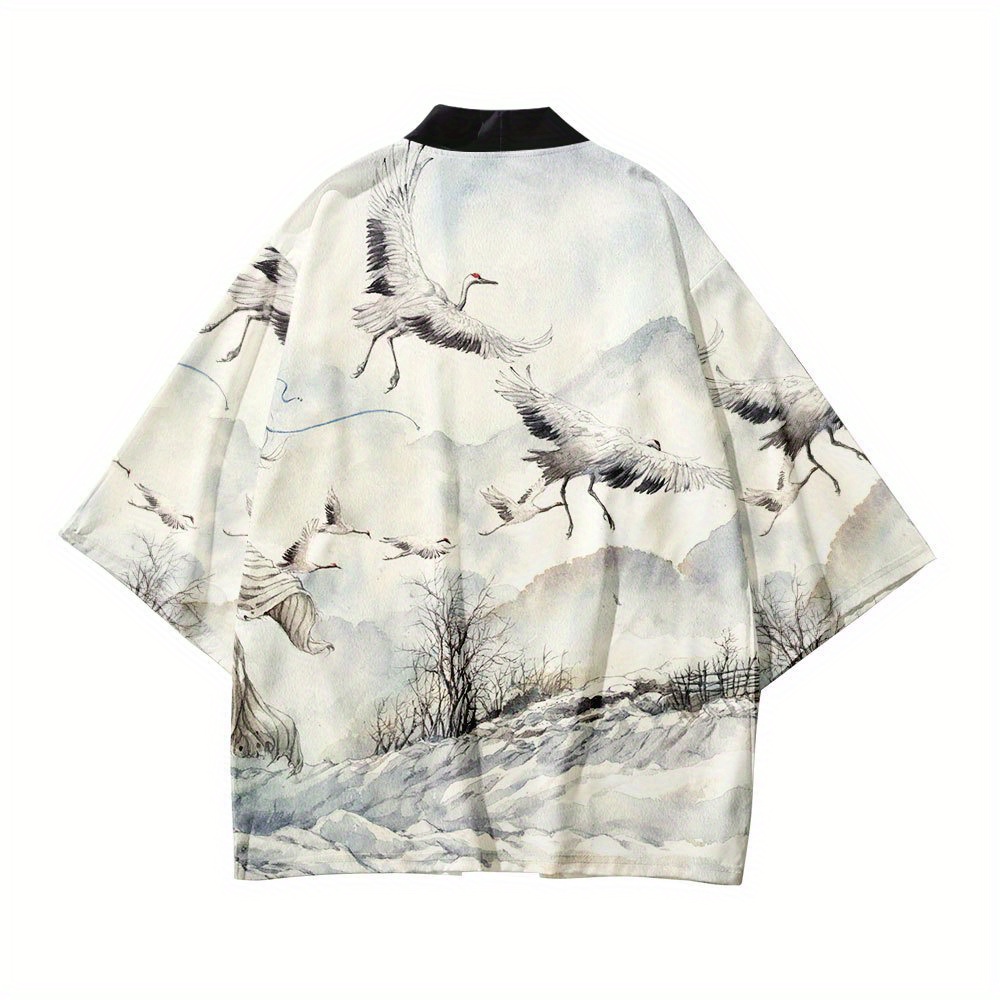 plus size mens   flowers print cardigan kimono oversized loose fit thobe traditional costume mens clothing details 1