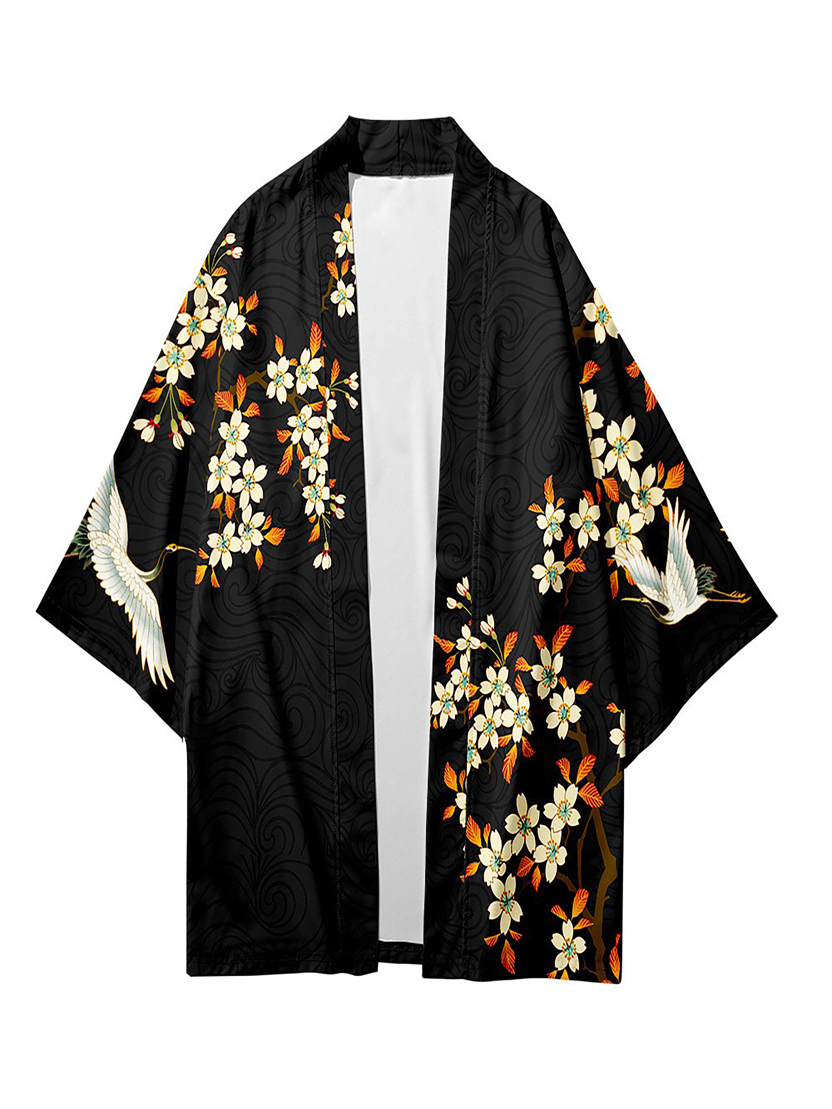 plus size mens   flowers print cardigan kimono oversized loose fit thobe traditional costume mens clothing details 6